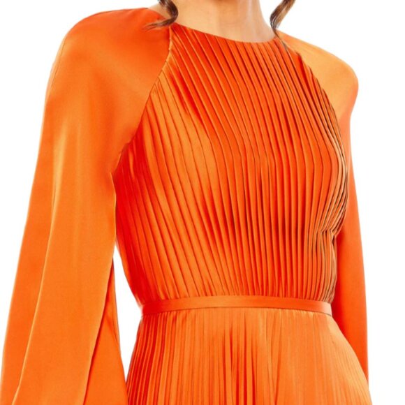 MAC DUGGAL 26590 PLEATED HIGH NECK RAGLAN LONG SLEEVE SUNSET THIGH SLIT GOWN  8 - Picture 3 of 5